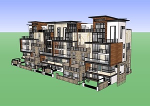 详细的完整居住别墅素材建筑SU(草图大师)模型