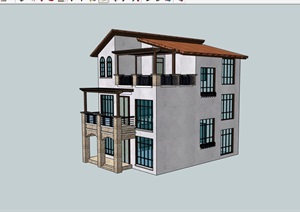 三层欧式居住别墅素材建筑SU(草图大师)模型