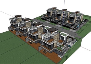 现代精致完整的居住别墅素材建筑SU(草图大师)模型