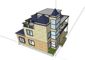 三层详细的居住别墅素材建筑SU(草图大师)模型