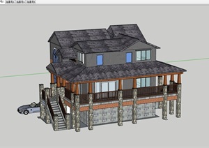 多层完整的欧式居住别墅素材建筑SU(草图大师)模型
