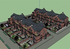 欧式联排详细的别墅住宅设计SU(草图大师)模型