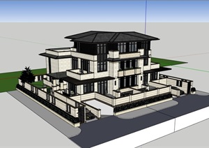 详细的双拼别墅住宅设计SU(草图大师)模型