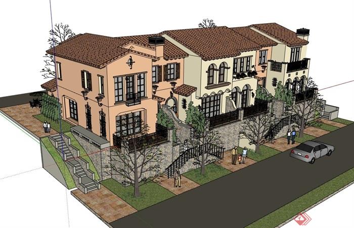 小区详细的别墅住宅设计su模型