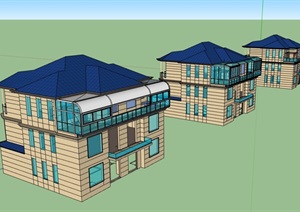三栋详细的住宅别墅住宅设计SU(草图大师)模型