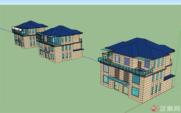 三栋详细的住宅别墅住宅设计su模型