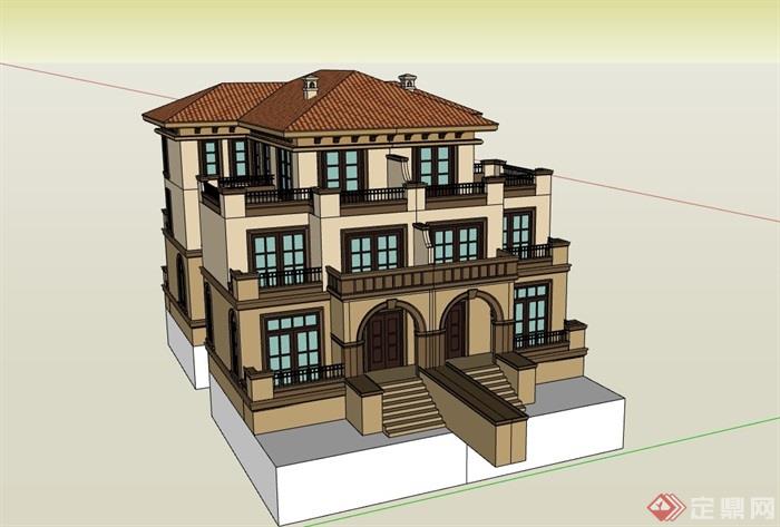 双拼完整的别墅住宅设计su模型