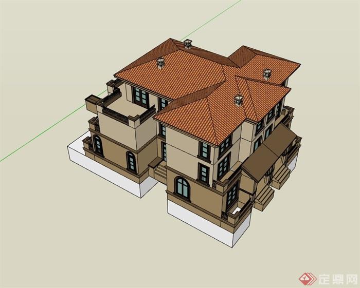 双拼完整的别墅住宅设计su模型