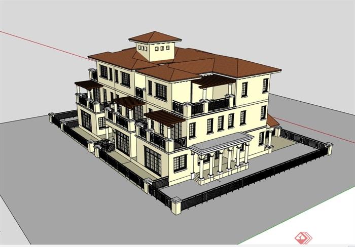 精致的详细别墅住宅设计su模型