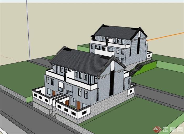 中式风格详细的别墅住宅设计su模型