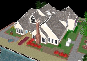 独栋详细的完整别墅住宅设计SU(草图大师)模型
