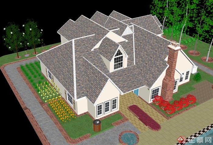独栋详细的完整别墅住宅设计su模型