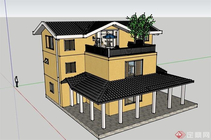 详细的独特别墅住宅设计su模型
