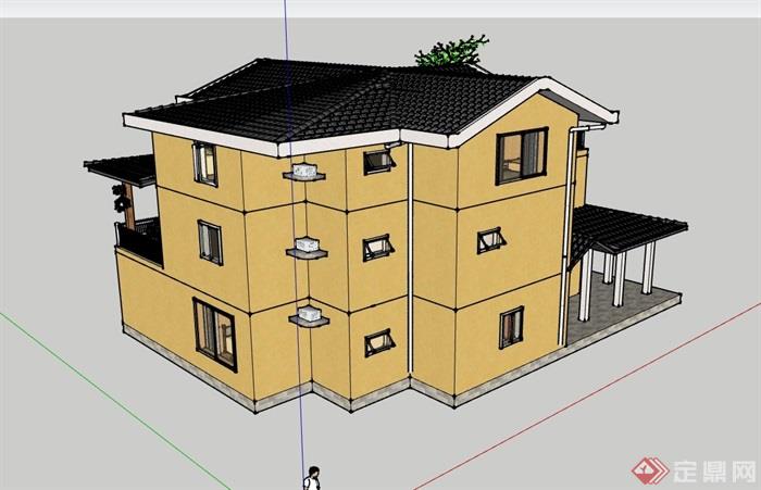 详细的独特别墅住宅设计su模型