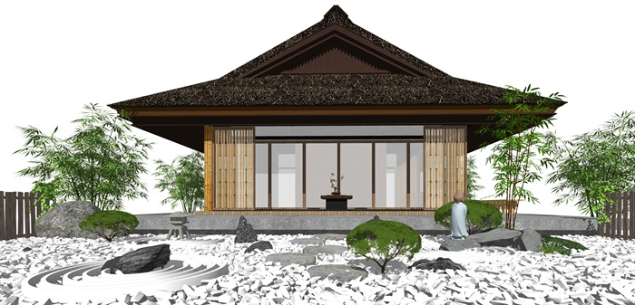 新中式日式景观小品 庭院景观 茶室 枯山水 SU模型(2)