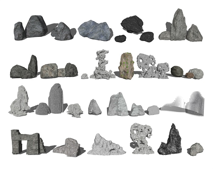 新中式石头 假山石头 太湖石 景观石su模型(1)