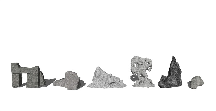 新中式石头 假山石头 太湖石 景观石su模型(2)