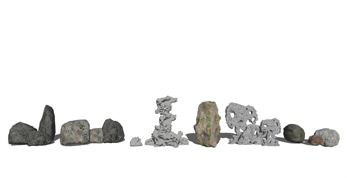 新中式石头 假山石头 太湖石 景观石su模型(4)