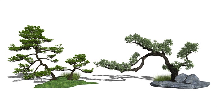 新中式庭院景观 景观树 景观小品 石头su模型(2)