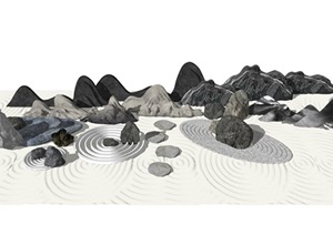 新中式景观小品片石假山石头枯山水SU(草图大师)模型