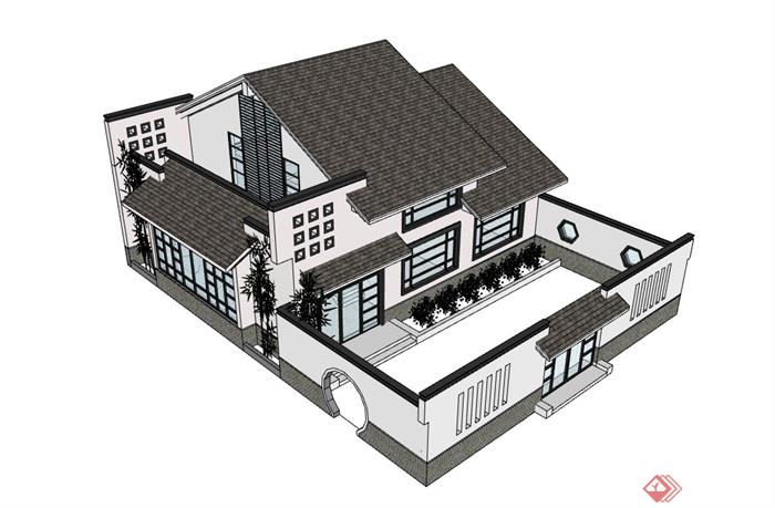 中式经典的完整居住完整别墅su模型