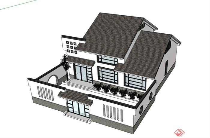 中式经典的完整居住完整别墅su模型