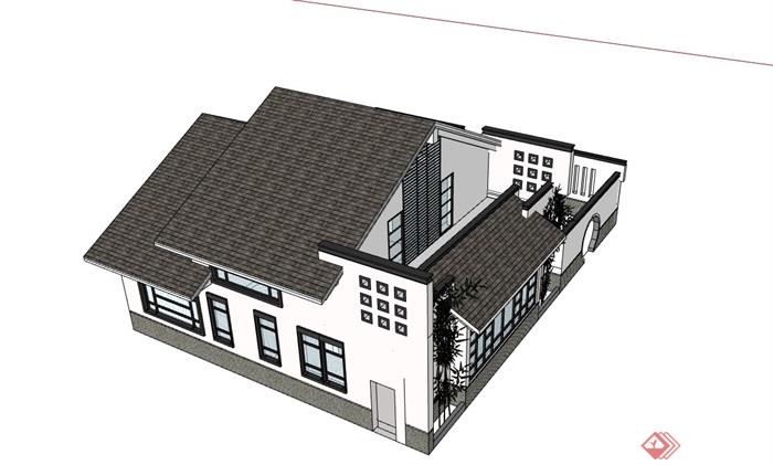 中式经典的完整居住完整别墅su模型