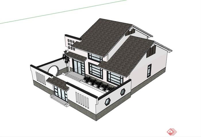 中式经典的完整居住完整别墅su模型