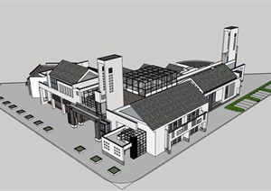 中式独特完整的会所建筑SU(草图大师)模型