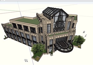 新古典经典独特完整的会所建筑SU(草图大师)模型