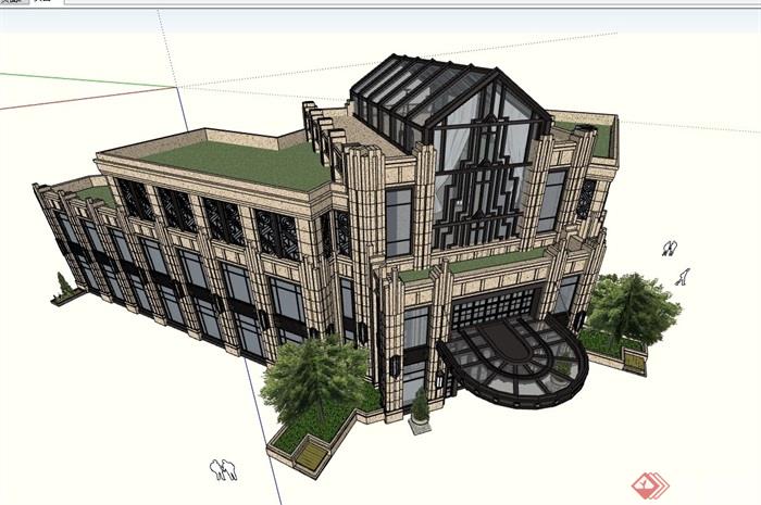 新古典经典独特完整的会所建筑su模型