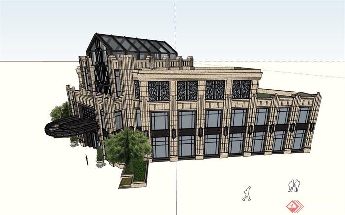 新古典经典独特完整的会所建筑su模型