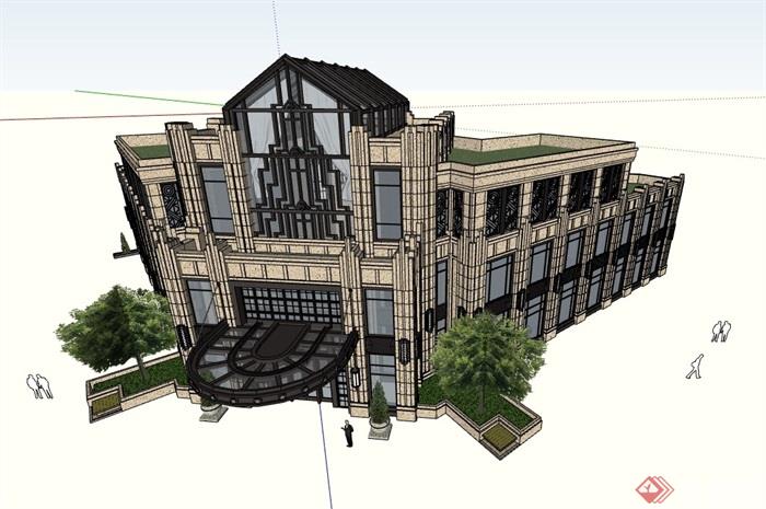 新古典经典独特完整的会所建筑su模型