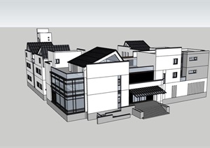 中式详细的完整会所建筑SU(草图大师)模型
