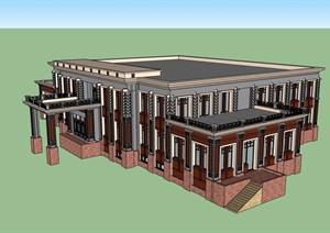 新古典风格详细的完整会所建筑SU(草图大师)模型