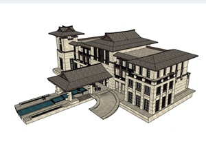 欧式独特整体会所建筑设计SU(草图大师)模型
