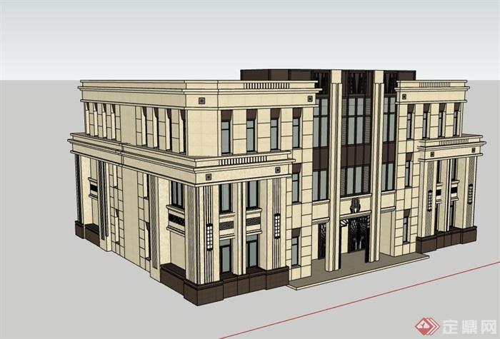 新古典风格整体会所建筑设计su模型