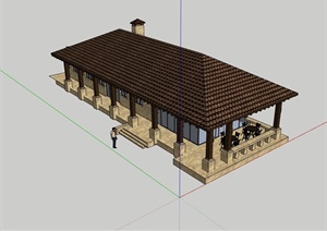 欧式单层餐厅餐饮建筑SU(草图大师)模型