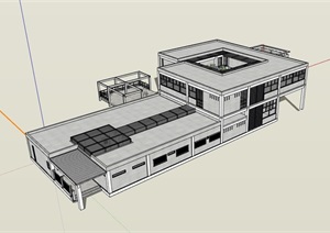两层独特餐厅餐饮建筑SU(草图大师)模型