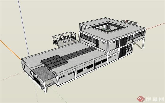 两层独特餐厅餐饮建筑su模型