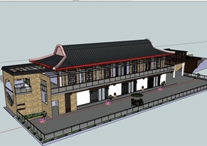 两层餐厅餐饮建筑SU(草图大师)模型