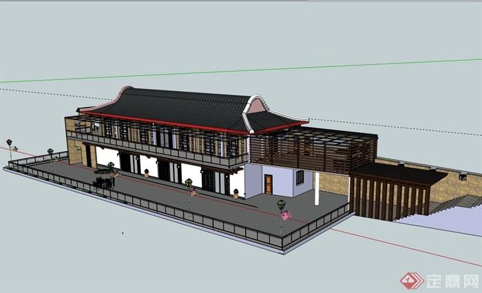 两层餐厅餐饮建筑su模型