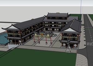 古典中式多层餐厅餐饮建筑SU(草图大师)模型