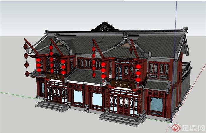 古典中式多层餐厅餐饮建筑su模型
