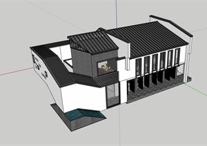 中式独特餐厅餐饮建筑SU(草图大师)模型