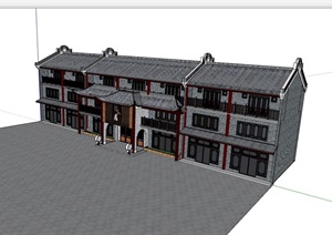 中式三层餐厅餐饮建筑SU(草图大师)模型