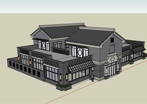 中式多层餐厅餐饮建筑SU(草图大师)模型