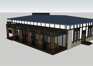 单层中式餐厅餐饮建筑SU(草图大师)模型