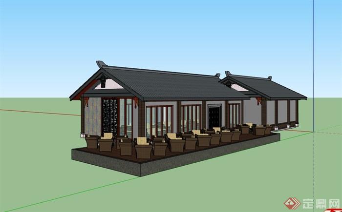 古典中式单层餐厅餐饮建筑su模型