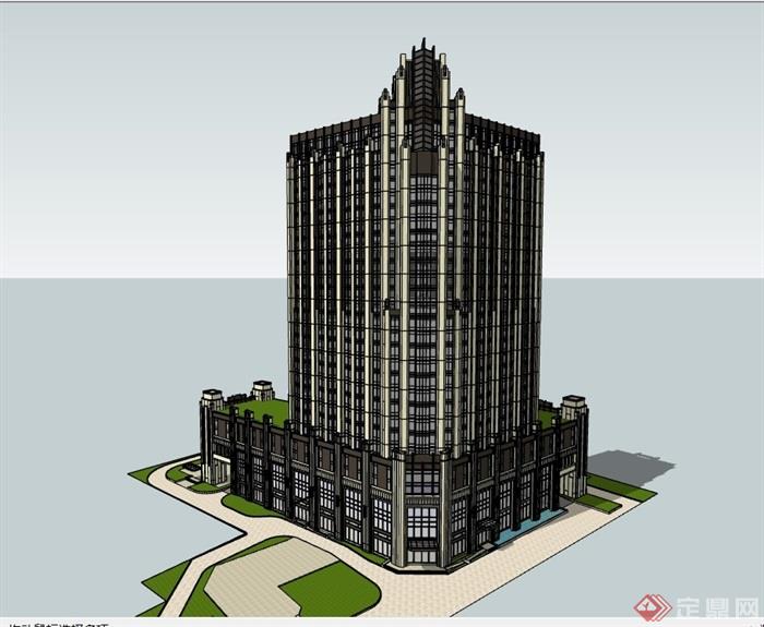 新古典风格高层酒店建筑楼su模型